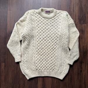 Highland Home Industries Wool Sweater Cream Cable Knit XL Scotland